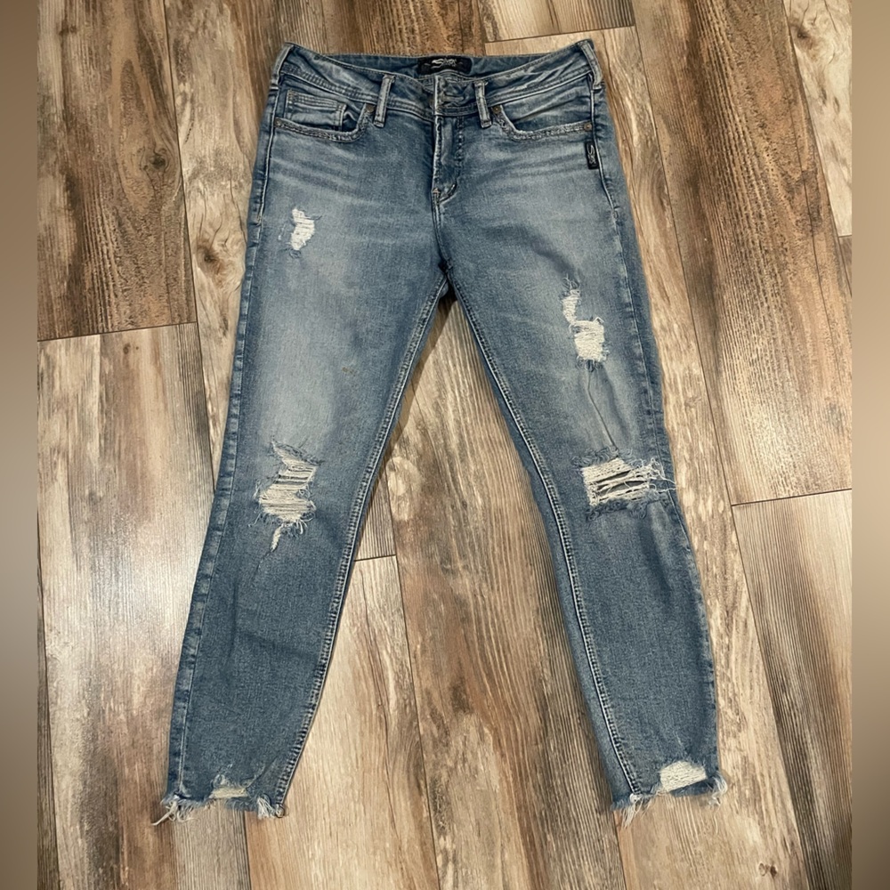 Silver Cropped Skinny Jeans